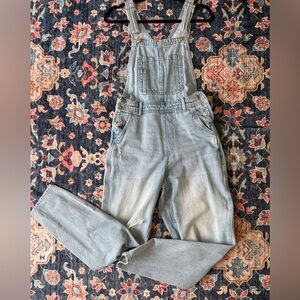 Cotton Light Blue Denim Distressed Overalls